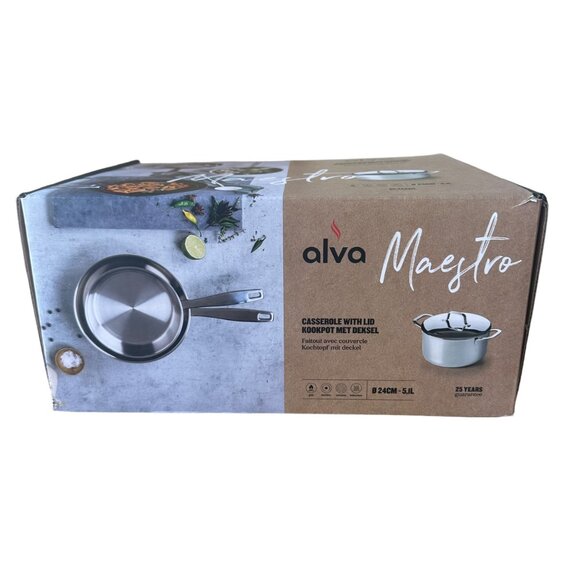 NIB ALVA Maestro 8"/3.9 qt Casserole W/Stainless Steel Lid - Picture 1 of 6